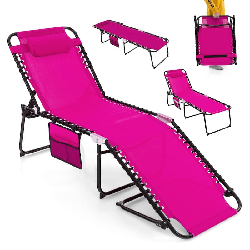 Gymax Folding Chaise Lounge Chair w/Comfortable Headrest Easy Folding