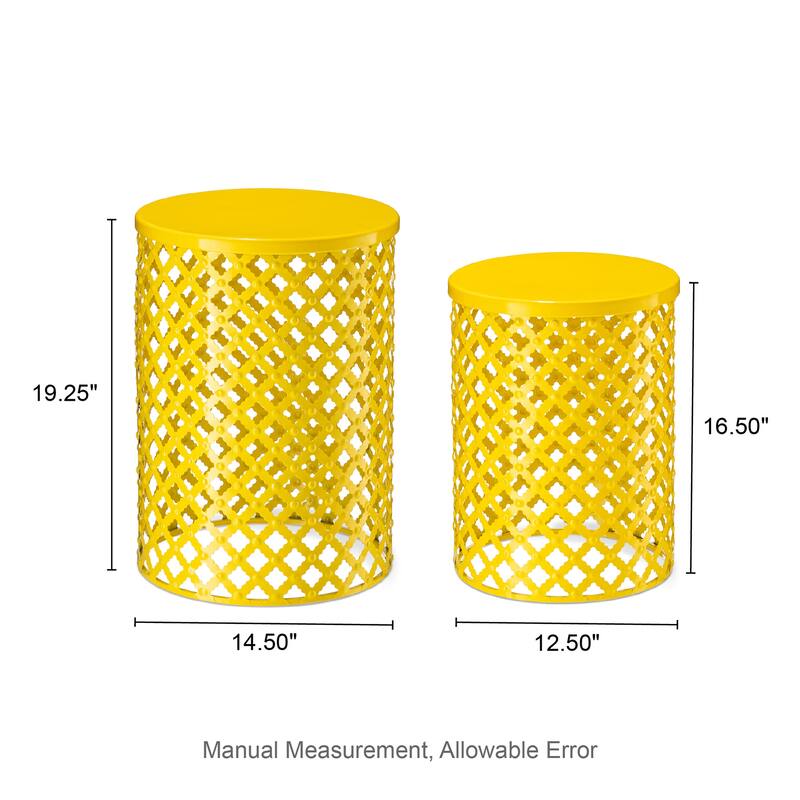 Glitzhome Set of 2 Multi-functional Metal Garden Stool Outdoor Table