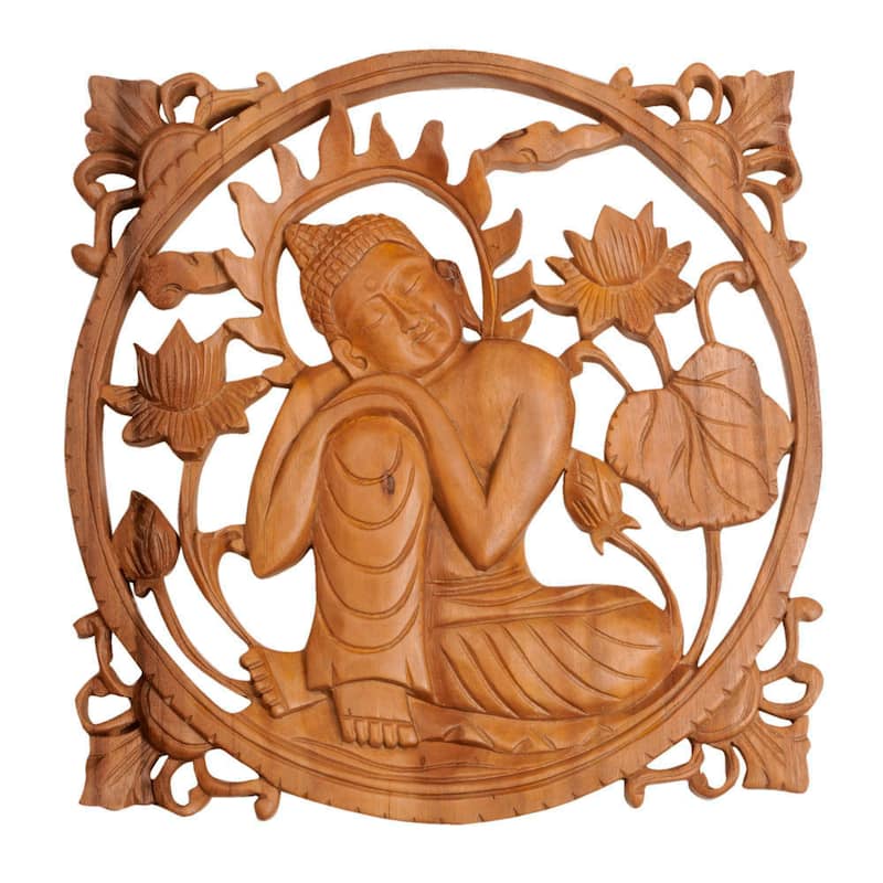 Novica Handmade Buddha In Repose Wood Relief Panel