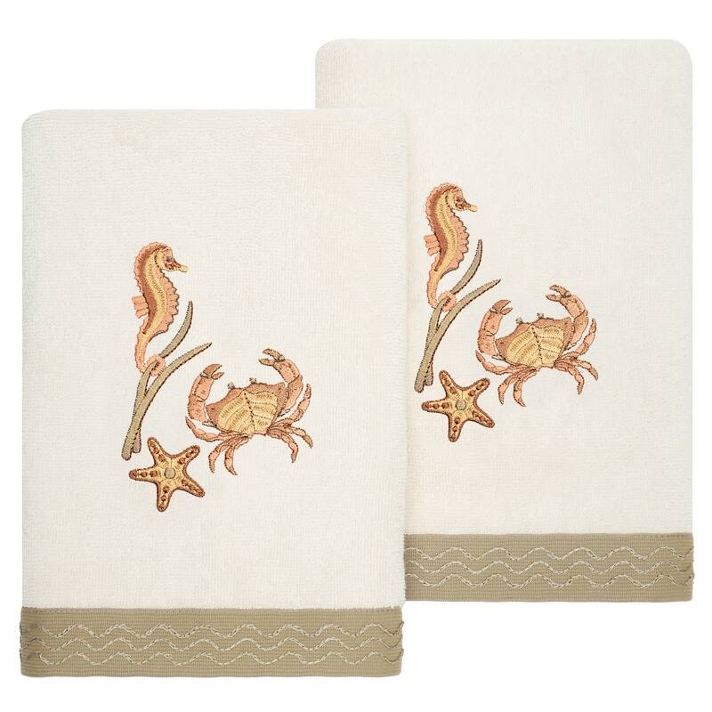 Authentic Hotel and Spa Turkish Cotton Aaron 2PC Embellished Hand Towel Set - Beige