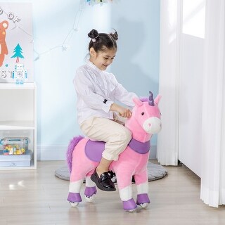 Pink Plush Steel Ride-On Unicorn with Pedal Motion and Smooth Wheels ...