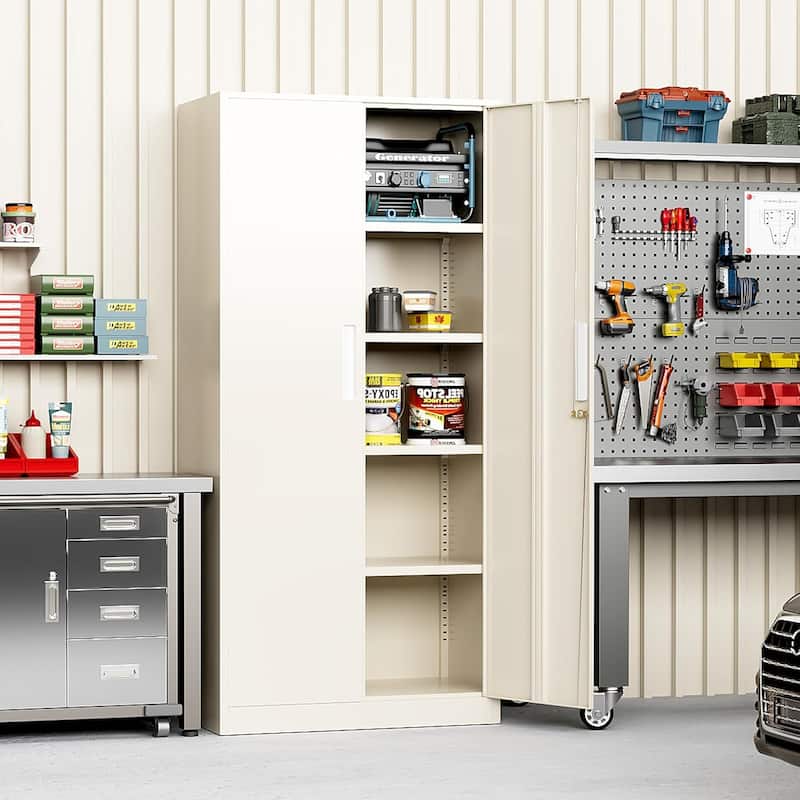 71 inch Garage Storage Cabinet Shelving Kitchen Pantry Locker with Adjustable Shelves for Office, Garage, Home, Pantry - Grey