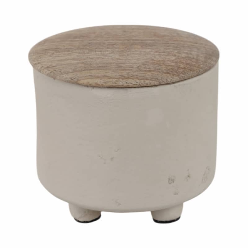 Pottery Indoor Candle with Wood Lid Footed Base and Natural Materials - 4" x 4" x 4"