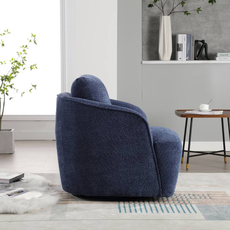 30.3" Boucle Upholstered Swivel Chair Barrel Accent Chair, 360° Swivel Club Chair, Comfy Round Lounge Armchair