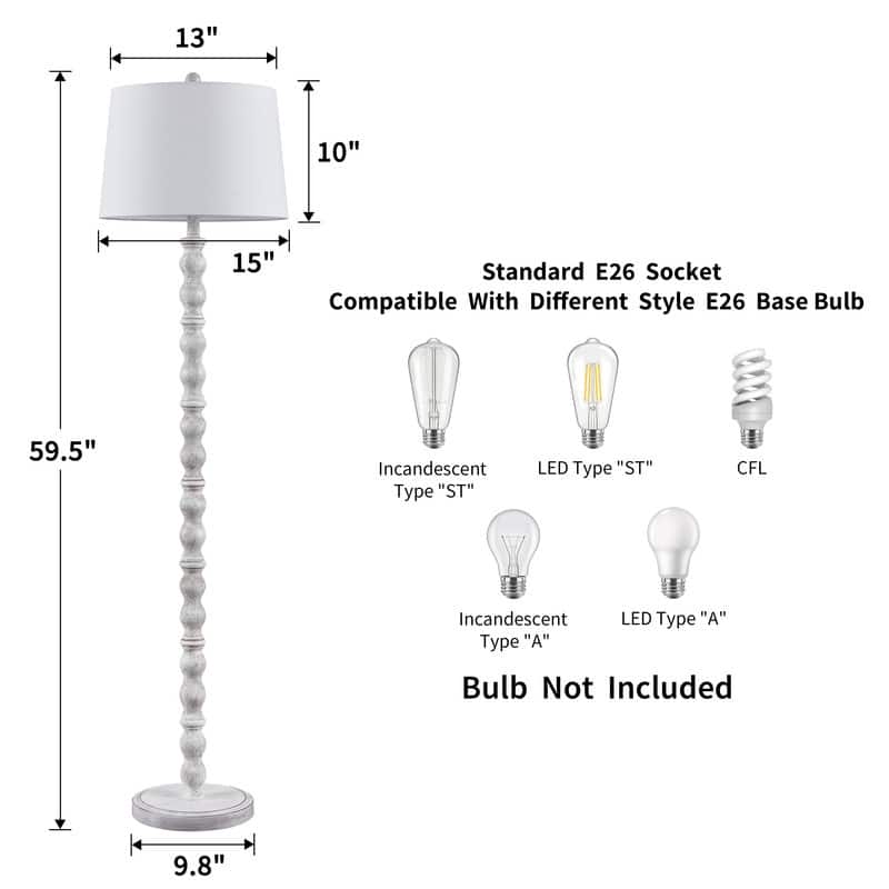 KAWOTI 60.25'' Black Standard Floor Lamp with Drum Shade