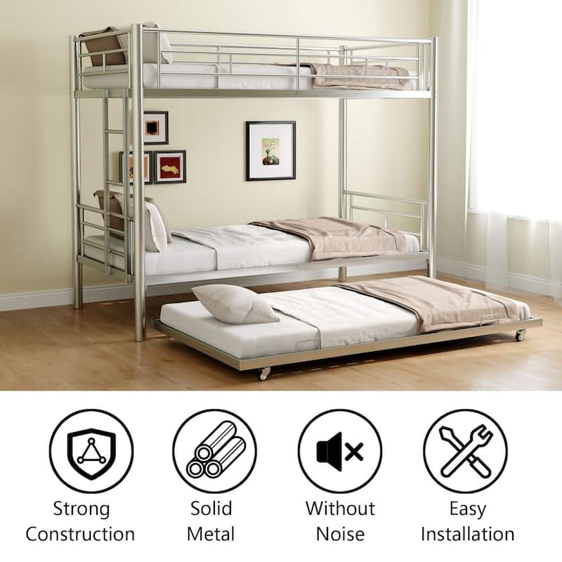 Heavy-duty Sturdy Meta Twin over Twin Bunk Bed, Noise Reduced,Safety Guardrail,No Box Spring Needed