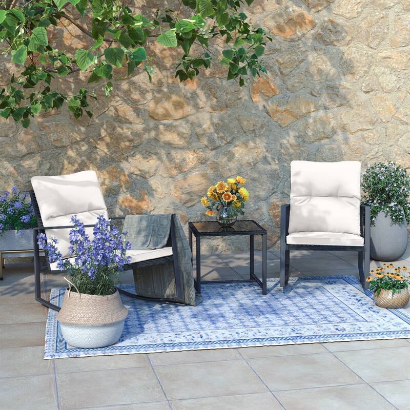 COSIEST Outdoor Bistro Rocking Chair Set with Cushions