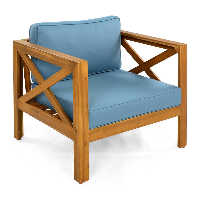 Roomfitters Outdoor Acacia Wood Club Chairs, Teak Finish Armchairs with Cushions