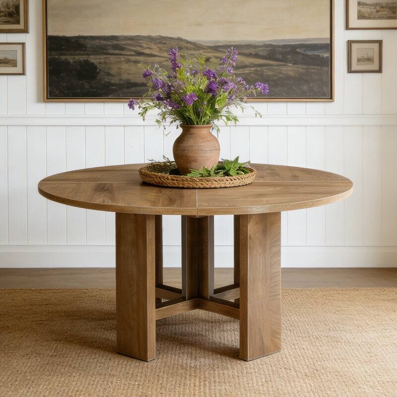 47 " Round Dining Table, Rustic Wooden Kitchen Table For 4-6 - Brown