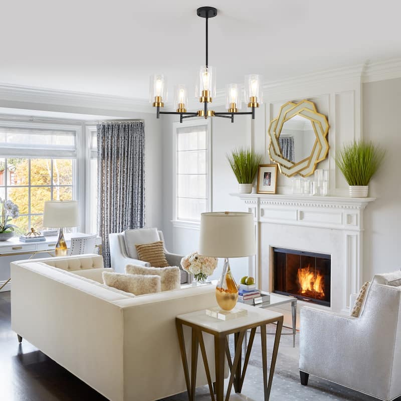 5-Light 5.9"H x 24.3"W Farmhouse Chandelier for Living Room Bedroom