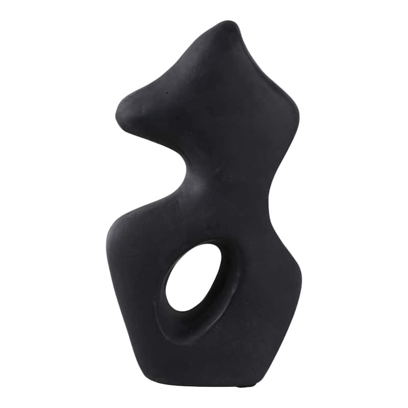 Pottery Abstract Sculpture with Curved Silhouette and Artistic Design - Black - 6.25" x 2.5" x 10.75"