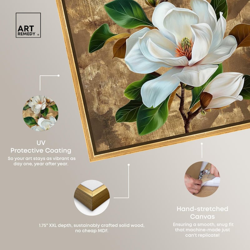 Guilded White flora Canvas by Art Remedy