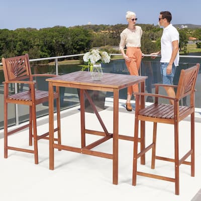 3PCS Bar Table Set Outdoor Acacia Wood Space Saving Dining Set