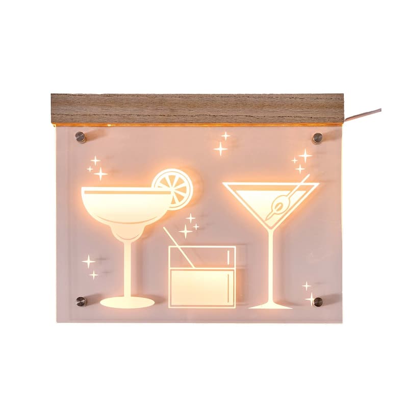 American Art Decor Tipsy Wall Decor with Purple LED Featuring Drinks - 13.98" x 11.0" - 11" x 14"
