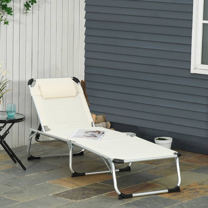 Sunbed folding chaise lounge with upholstered seat and pillow