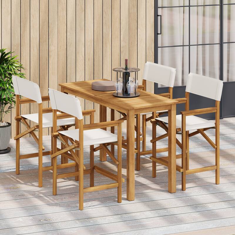 Christopher Knight Home- Jeremy Patio Wood 5 Piece Bar Set - Light Teak+Beige Fabric+5 Piece
