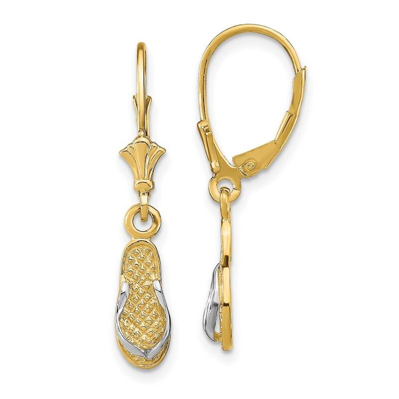 Curata 14k Yellow Gold Single White Straps Flip Flop Leverback Earrings - 30.6mm