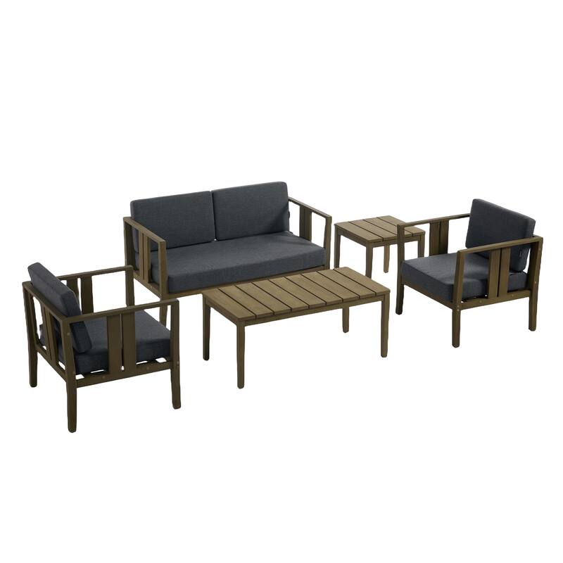 5-Piece Patio Furniture Solid Teak Outdoor Conversation Set