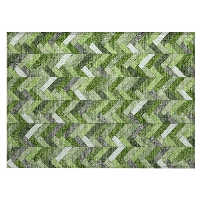Machine Washable Indoor/ Outdoor Modern Chevron Chantille Rug