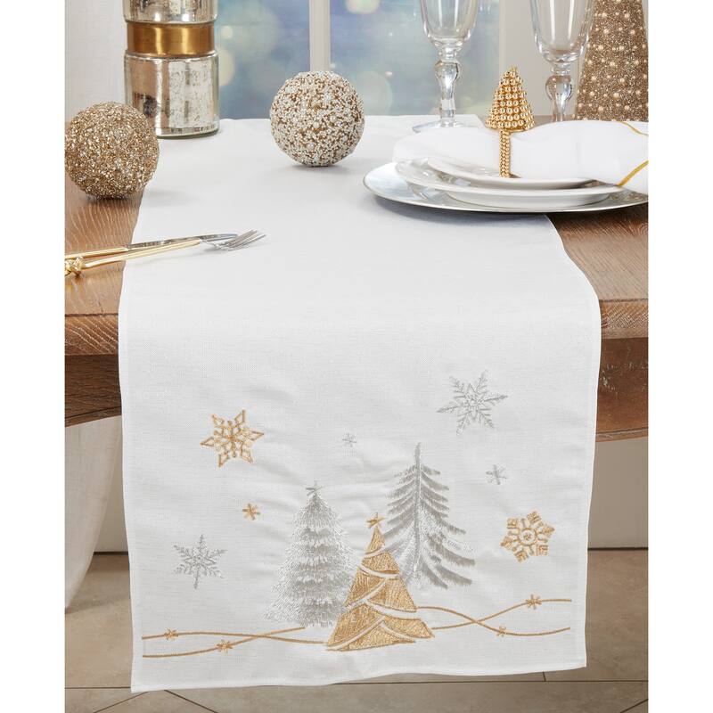 Winter Magic Christmas Trees and Snowflakes Table Runner - 16"x72"