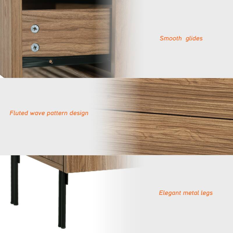 126" Modern Reeded 6-Drawer Dresser For Bedroom, Minimalist Chest Of Drawers With Storage, Wooden Dresser