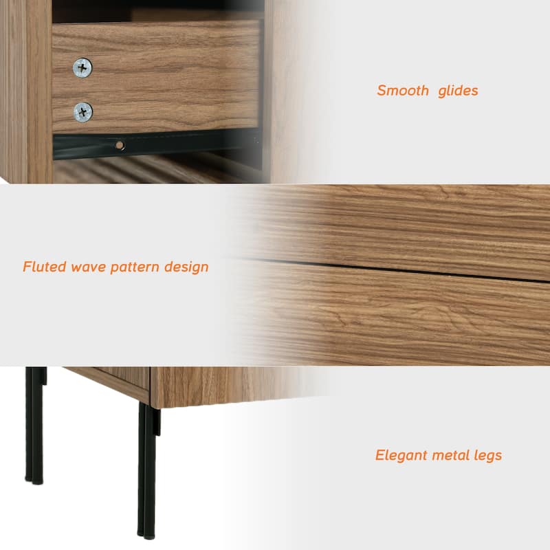 94.5" Modern Reeded Dresser TV Stand For Tvs Up To 100 Inch, Entertainment Center With Drawers