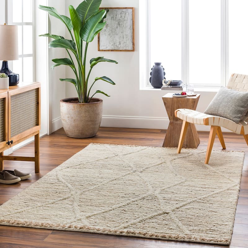 Akida Handmade Boho Farmhouse Wool Area Rug - 8' x 10' - Tan