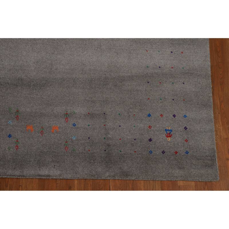 Hand Knotted Oriental 100% Wool Carpet Tribal Animal Pictorial Greys & Charcoal Gabbeh Area Rug - 10' 1'' X 8' 1''