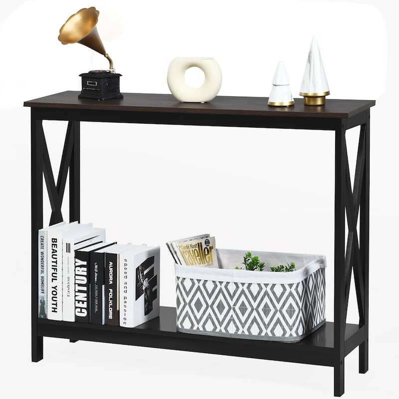 Space-Saving Console Table with Modern X-Shape and Large Shelves Perfect for Entryway or Living Room