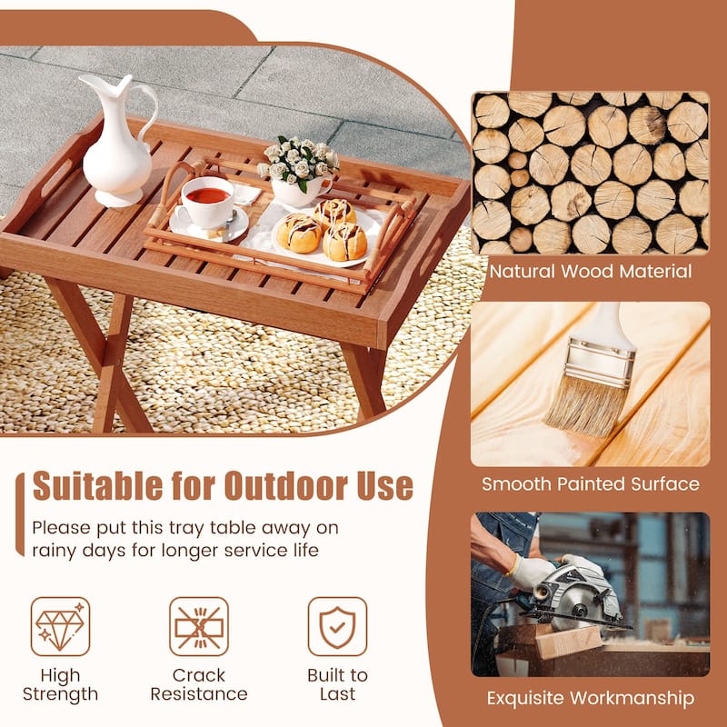 Gymax Solid Wood Tray Table Set of 2 w/Removable Top Rectangular TV