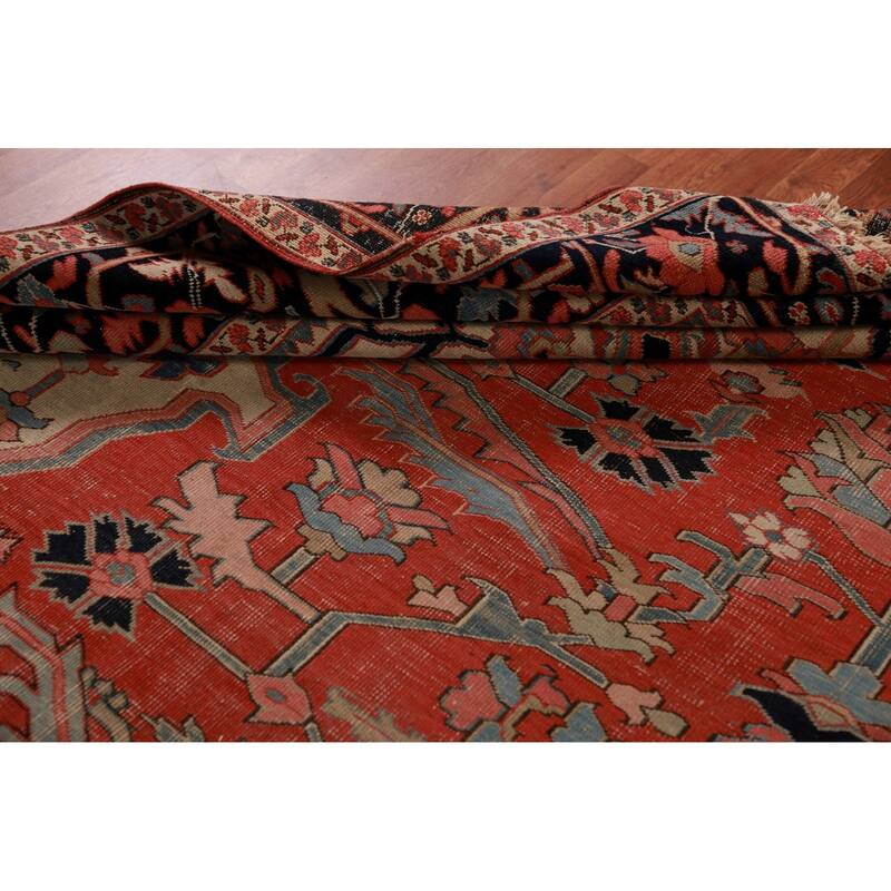 Pre-1900 Antique Vegetable Dye Heriz Serapi Persian Large Wool Carpet - 10'10"x 18'3"