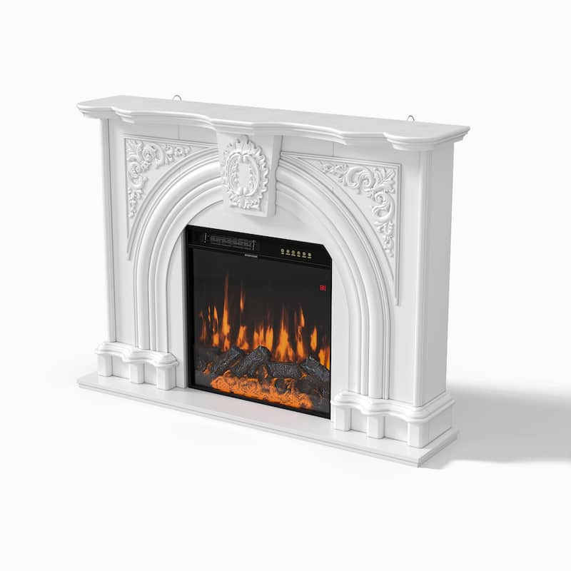 Freestanding Electric Fireplace with Mantel, 24" Electric Fireplace Insert, Adjustable Flame Colors, Remote Control & Thermostat