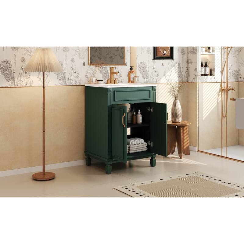 GDFStudio - Modern Bathroom Vanity with Ceramic Sink and 2 Soft-Closing Doors & Adjustable Shelf - 24'W