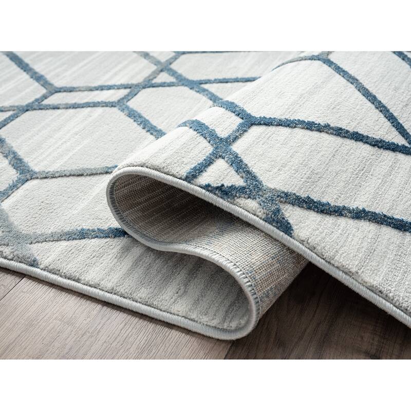 Abani Nova Blue Distressed Geometric Area Rug