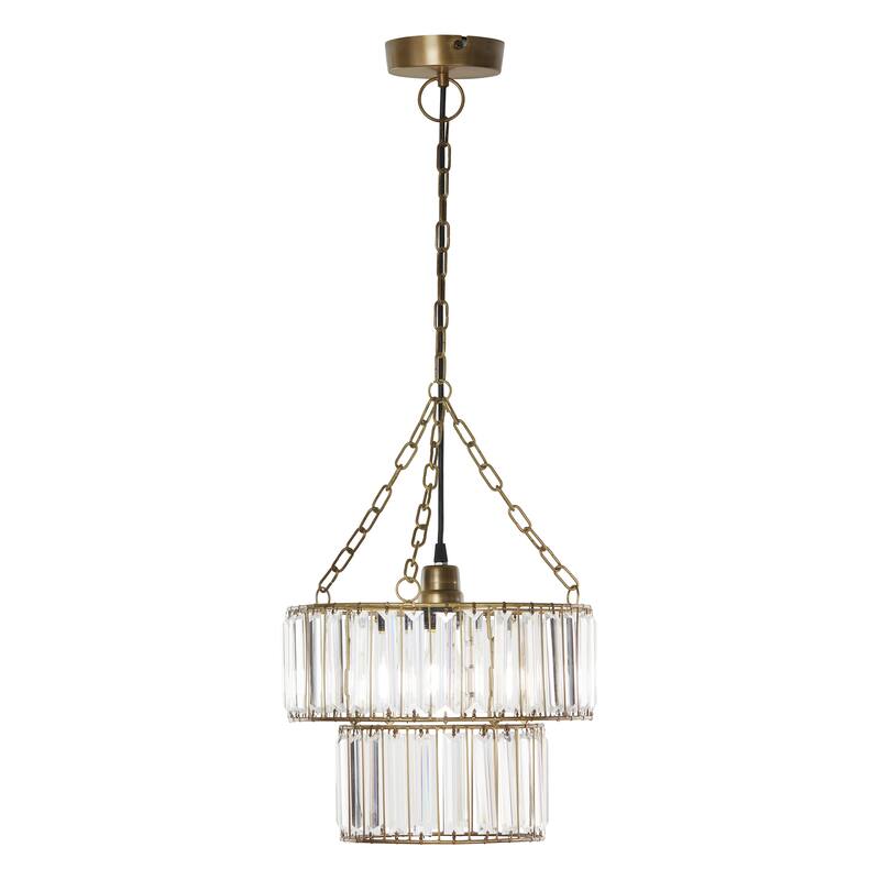 Octavius River of Goods Gold and Clear Metal and Glass Adjustable Drop Height 12-Inch Hanging Pendant Light - 12" x 12" x 11.5/70.5" - Gold/Clear