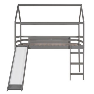 House Shaped Pine Wood Loft Bed with Slide, Solid Wood Slats Support ...