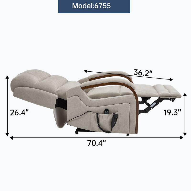 Dual Motor Power Lift Recliner Chair with Massage Heat and Wood Armrests