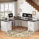 preview thumbnail 2 of 156, Farmhouse Executive L Shaped Desk Home Office Desk with Drawers and Storage Cabinet & Power Outlet 69"  - White