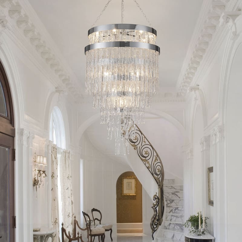 15-Light Glam Cluster Crystal Chandelier Drum Kitchen Island Pendant Light for Dining Room - Chrome - Chrome