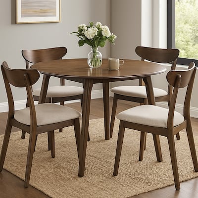Koko Dining Table, 48 Inch Round Top, Dark Walnut Brown Rubberwood