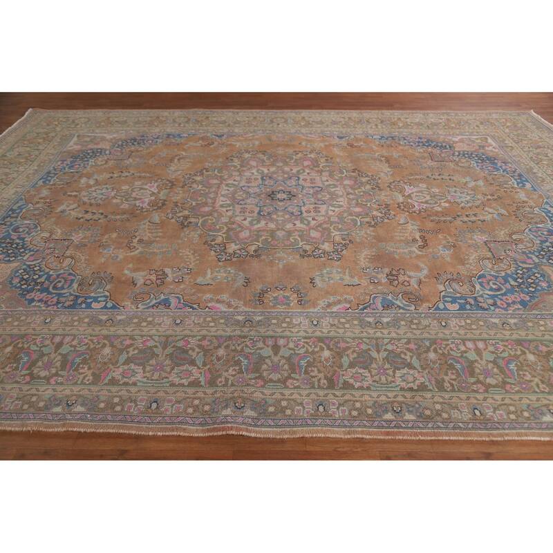 Hand Knotted Oriental 100% Wool Carpet Traditional Floral Oranges & Rust Mashad Area Rug - 12' 5'' X 9' 9''