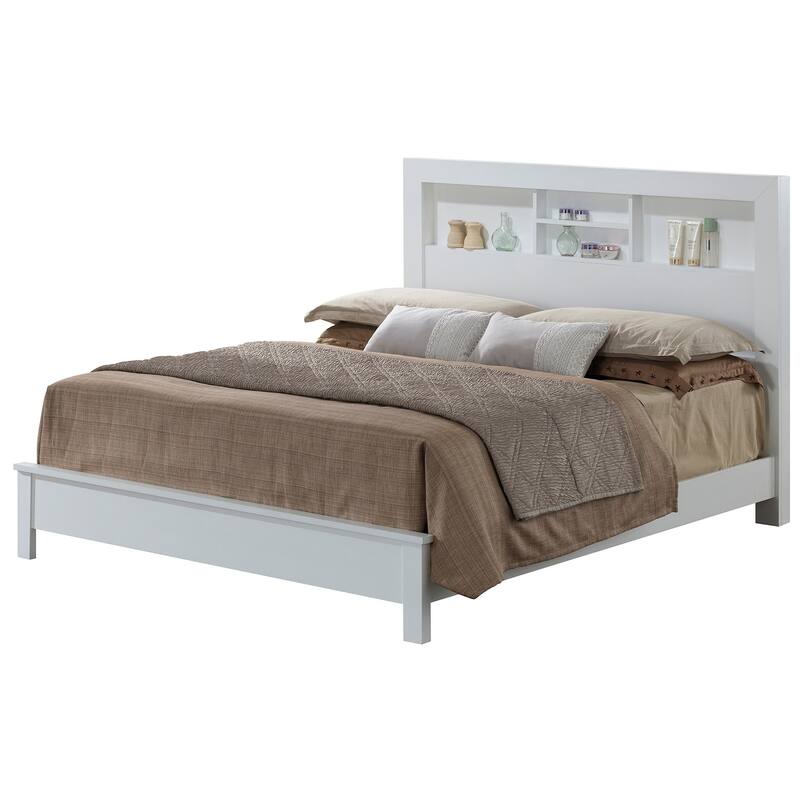 King Platform Bed with Storage Shelves - 87" - White