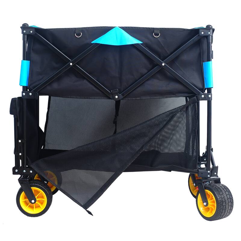 Big large capacity Folding cart Extra Long Extender Wagon Cart Folding Wagon Garden Shopping Beach Cart (black +orange)