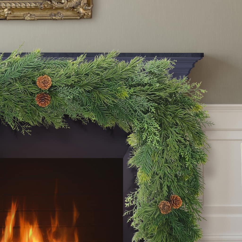 Artificial Pine Christmas Garland with Pinecones - 9' x 10" - Unlit