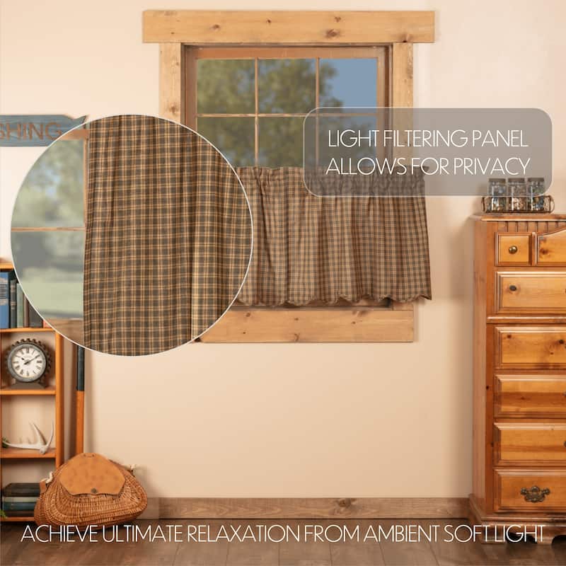 Green Rustic Kitchen Curtains VHC Cedar Ridge Tier Pair Rod Pocket Cotton Plaid