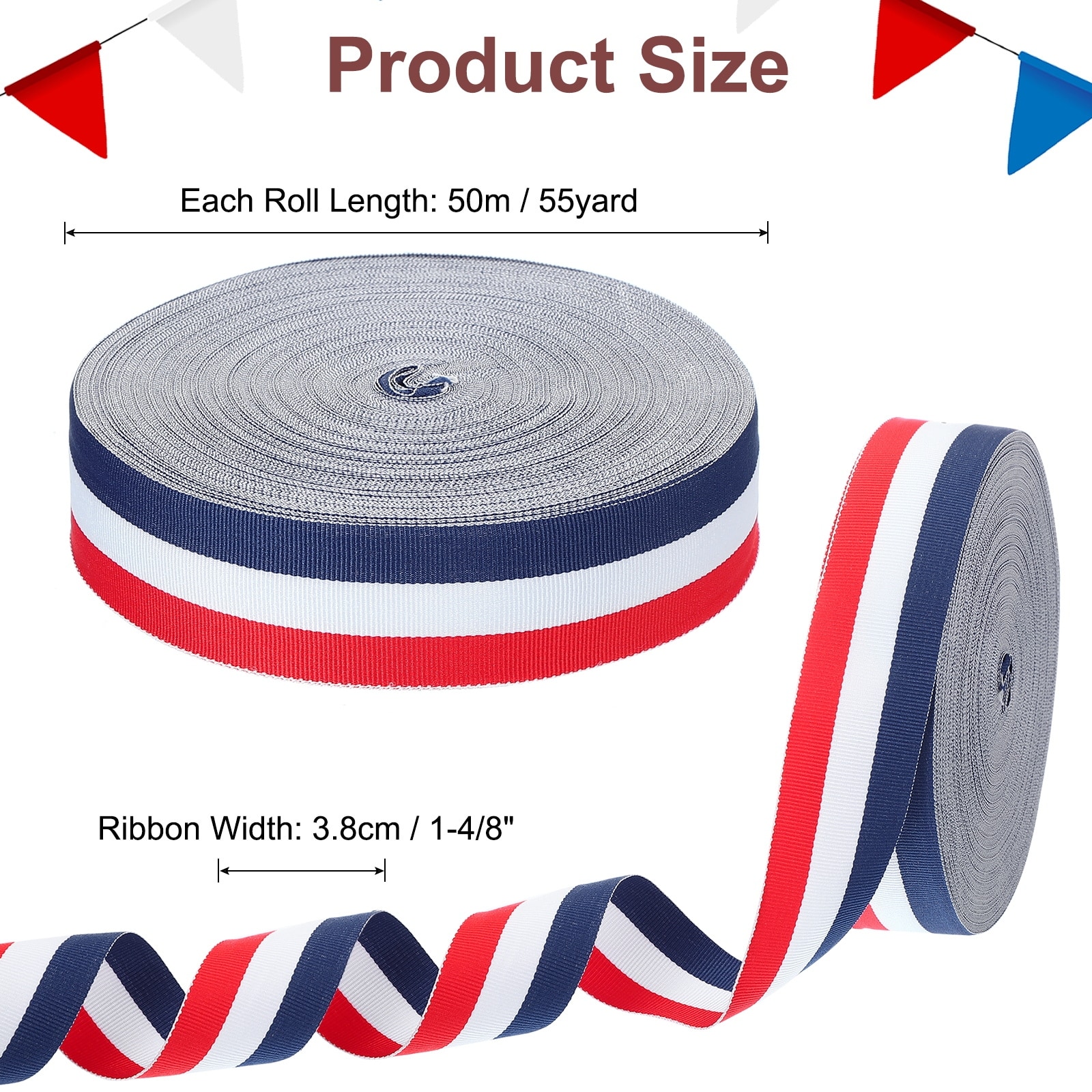 Striped Grosgrain Ribbon, Polyester Fabric Stripe Craft Ribbon Double Faced Design for Bow Gift Wrapping DIY Christmas