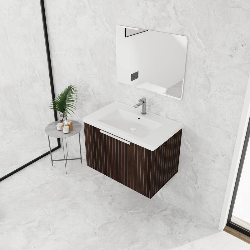 48in Bathroom Vanity with Resin Sink, Soft Close Hinges, 3 Doors, Eco-Friendly Design, Wall-Mounted Floating Cabinet