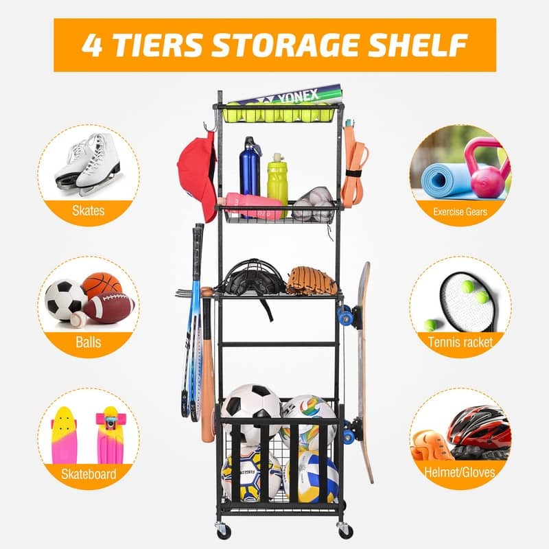 Sports Equipment Storage for Garage - 12.6"D x 17.2"W x 59.4"H