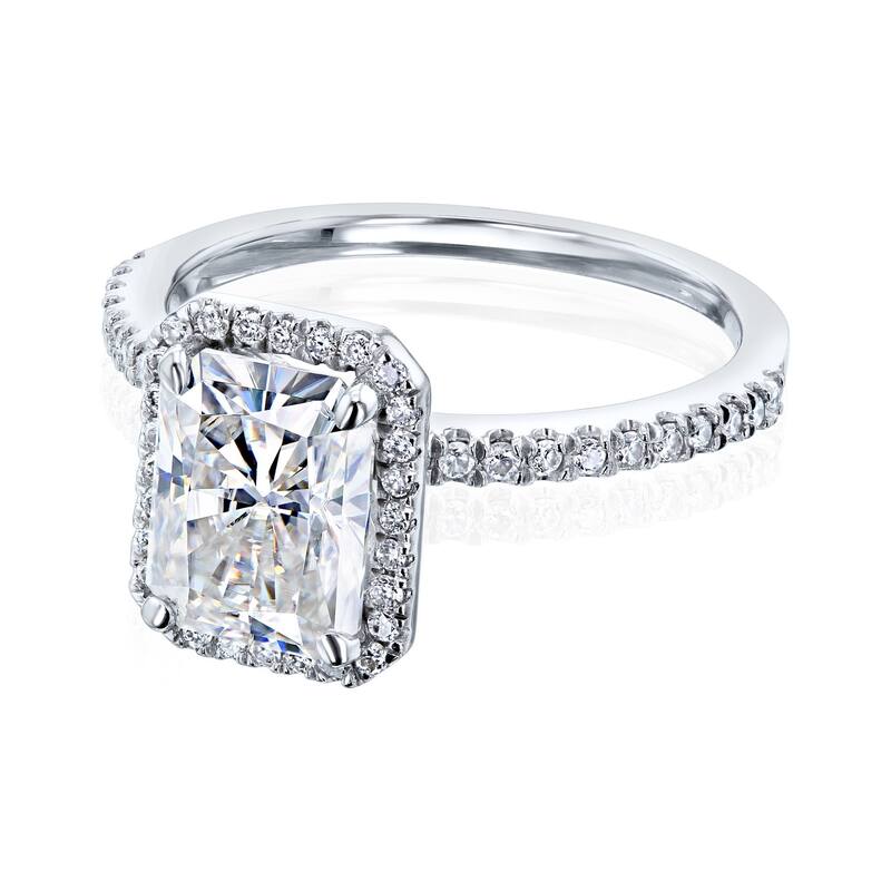 Kobelli Petite Collection 2 Carat Moissanite & Lab Grown Diamond 14k Solid Gold Radiant Halo Half Eternity Rhona Ring