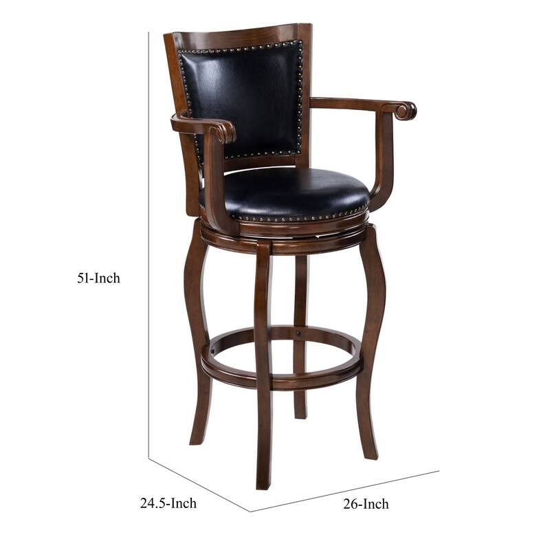Hugo Swivel Barstool Chair, Black Faux Leather, 34 Inch Extra Tall